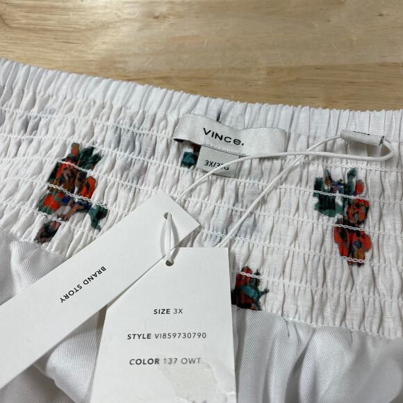 Vince NWT Vince Ikat Floral Smocked Tiered Midi Maxi Skirt Pockets Size 3X - Picture 6 of 12